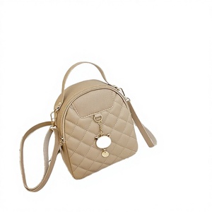 New <b>Small</b> PU Diamond Lattice Large Capacity Waterproof <b>Backpack</b> & Crossbody Bag with Adjustable Strap <b>for</b> <b>Women</b> - Product Image 2