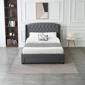 Cabecera de Diseño de Lujo con Botones y Respaldo Alto, Tapizada en Terciopelo Gris, Base de Cama Doble Queen Size con Cajón de Almacenamiento - Product Image 3