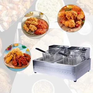 Freidora de carnes comercial 2500W + 2500W freidoras freidora de pollo con 2 cestas 2 tanques