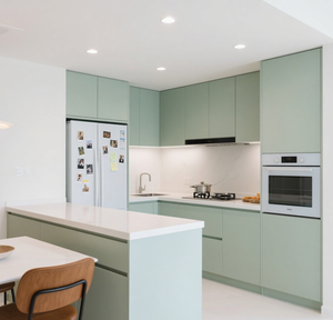 Pratico armadio da <span class=keywords><strong>cucina</strong></span> in stile aperto verde chiaro <span class=keywords><strong>con</strong></span> <span class=keywords><strong>tavolo</strong></span> formato personalizzato serie <span class=keywords><strong>isola</strong></span> - Product Image 2