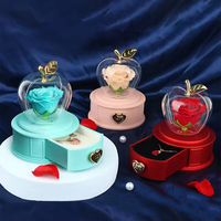 Boîte à bijoux en forme de pomme de Noël avec rose éternelle sous cloche en acrylique et collier avec anneau, boîte à savon/fleur éternelle