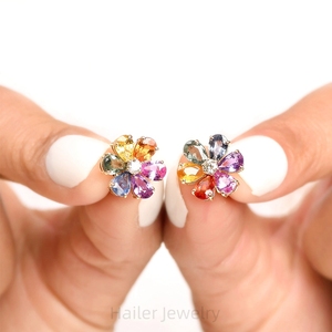 HAILER joyas argento <span class=keywords><strong>zaffiro</strong></span> arcobaleno stud placcato oro vintage designer fiore <span class=keywords><strong>orecchini</strong></span> personalizzati <span class=keywords><strong>con</strong></span> logo - Product Image 2