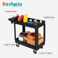 Chariot de service utilitaire à roulettes en plastique robuste à trois niveaux pour entrepôt et garage, capacité de 550 lb, avec roues de 5 pouces