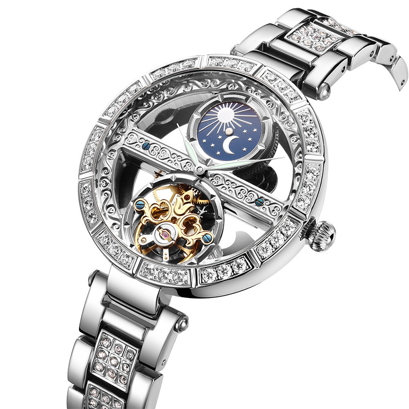 Women\'s Silver Automatic Diamond Luxury Mechanical Stainless Dress Wrist Watches OLEVS 6699 Automatic Watches for Womens Mechanical Diamond  main image 3