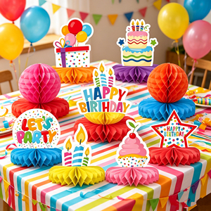 Ensemble <span class=keywords><strong>de</strong></span> 9 décorations réutilisables pour <span class=keywords><strong>anniversaire</strong></span> - Décoration <span class=keywords><strong>de</strong></span> <span class=keywords><strong>table</strong></span> en nid d'abeille colorée et thématique pour fête d'<span class=keywords><strong>anniversaire</strong></span> d'enfants - Product Image 4