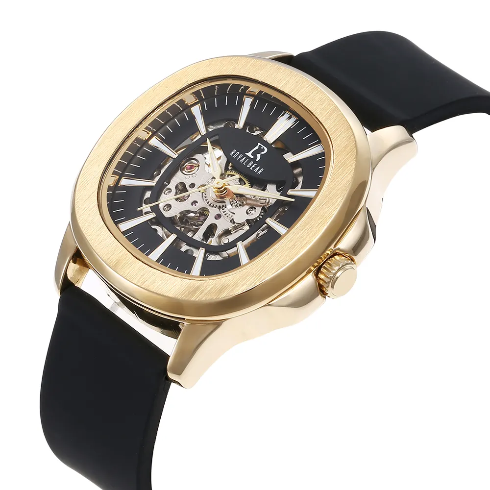 Luminous luxury big hands mens wrist mechanical automatic square wristwatches transparent skeleton watch