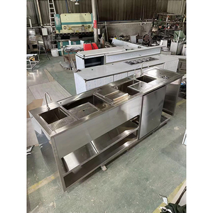 Comptoir de service de bar multifonctionnel en acier inoxydable, style américain, durable, avec armoire à vin - Product Image 1