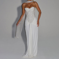 Robe de soirée longue moulante ZYHT 73604 en maille avec sequins, pierres précieuses et cristaux, style corset à baleines