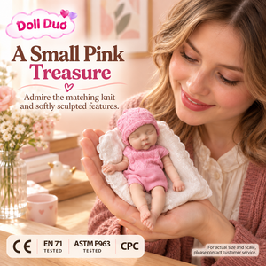 Poupée Reborn en silicone personnalisée DollDuo, 6 pouces, nouveau-né endormi, ensemble bonnet tricoté rose, peinte à la main, cadeau de Noël pour enfants - Product Image 3