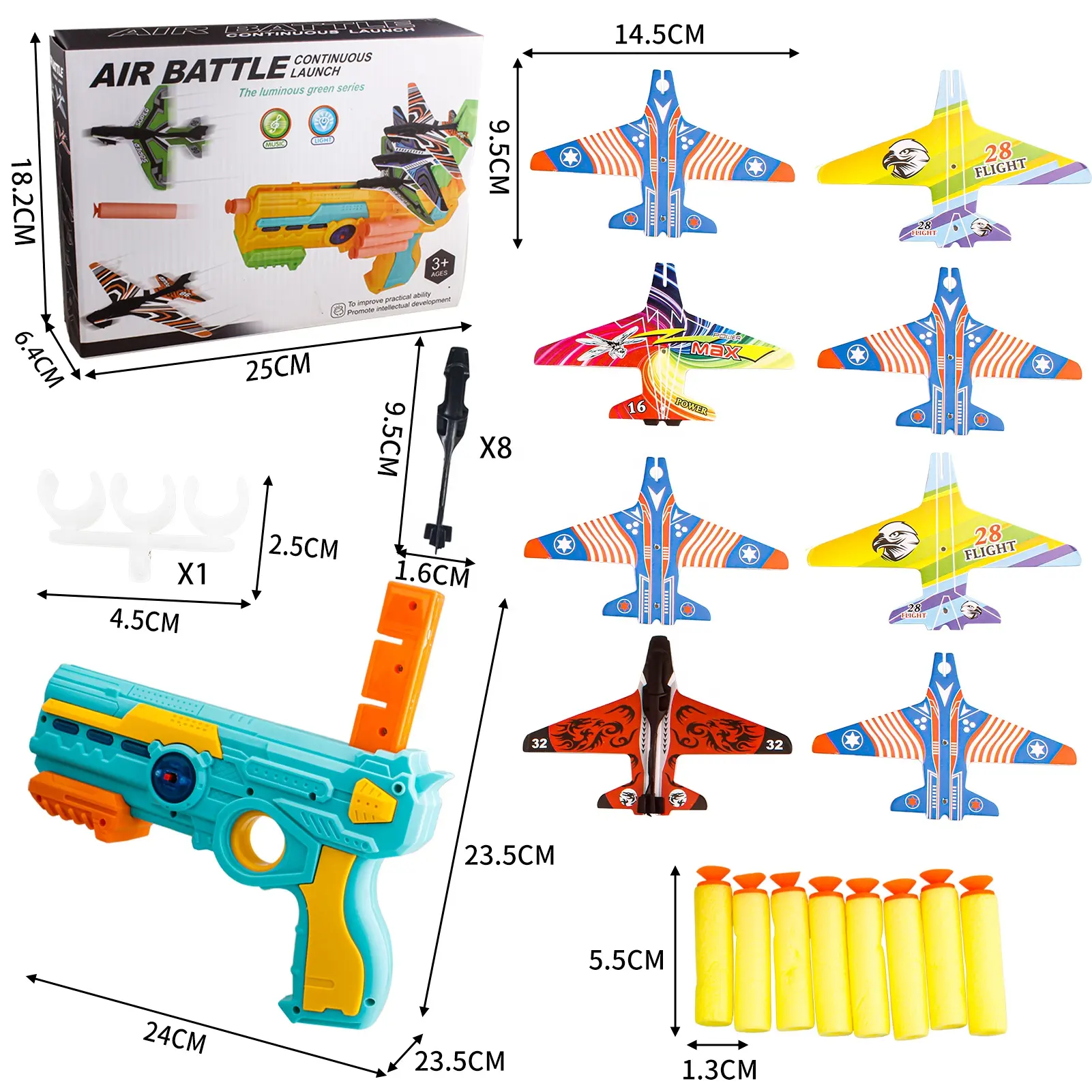 Gun Outdoor 1 Click 2 In 1 Ejection Catapult Foam Glider Airplane And Soft Bullet Shooting Launcher Toy Gun With Light And Music