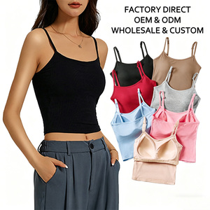 Wholesale OEM Custom Logo Women's Summer <strong>Cami</strong> Tank <strong>Tops</strong> Ribbed Stretchy Crop Camisole with <strong>Built</strong>-<strong>in</strong> <strong>Bra</strong> Pads Breathable - Product Image 1