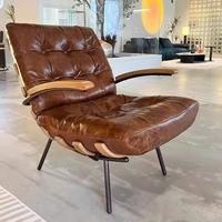 Vintage Brasilianischer Ölwachs-Echtleder Mid-Century Loungesessel Bauhaus Akzent-Sessel mit Distressed-Finish Wohnmöbel