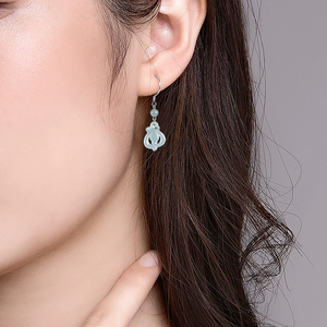 High-end natural jade blue water hollowed-out orchid-shaped earrings made of S925 <b>silver</b> and ice-grade jade for women - Product Image 5