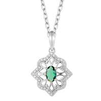 Collier Pendentif Vintage en Filigrane Plaqué Or avec Émeraude Ovale Verte et Diamant CZ, Collier Géométrique Creux pour Femme