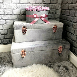 Velvet Storage Trunk Set Fabric Organizer <b>Box</b> With Rose Gold Hardware Rectangle Wooden <b>Crate</b> for Home Decor - Product Image 1