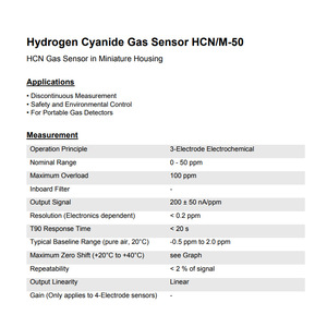 Sensor de Gas HCN Membrapor HCN/M-50 0-50 ppm Electroquímico para Detección de Seguridad - Product Image 1