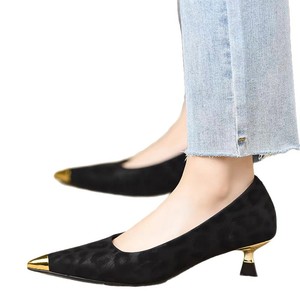Spring Hong Kong-style Metallic French-inspired Womens Pumps <strong>Low</strong>-cut Slender <strong>Stiletto</strong> Pointed Toe Slip-on Closure <strong>Low</strong> <strong>Heel</strong> - Product Image 5