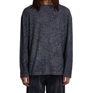 Luxury Casual Custom Streetwear T-shirts Waffle Long Sleeve <b>Top</b> DTG Leopard Printed Oversized <b>Thermal</b> T-shirts for Men - Product Image 1