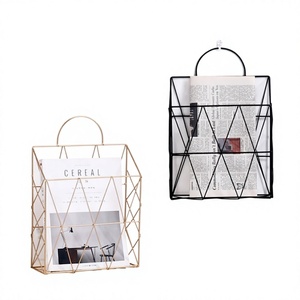 Luxury Modern Portable Iron Storage Basket Black Golden Metal <b>Wire</b> Magazine Holder Newspaper Display <b>Rack</b> Book <b>Shelf</b> - Product Image 1