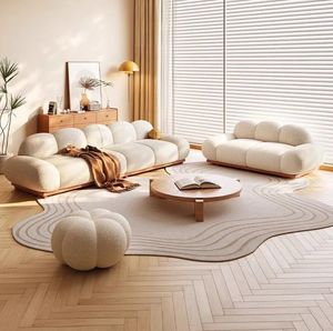 Canapé en bois de cerisier agneau velours salon meubles de Style moderne Simple Style japonais rangée droite nuages canapé - Product Image 6