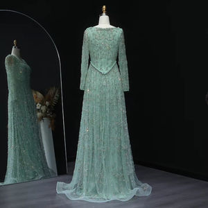 Abito da sera di lusso verde salvia con perline arabiche per la festa nuziale elegante spalline Lsz123-1 - Product Image 4