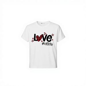 T-shirt en jersey imprimé motif lettre d'amour pour femme, col ras du cou, manches courtes, haut décontracté, cadeau Saint-Valentin, style printemps-été, 100% coton - Product Image 1