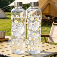 Bouteille d'eau portable en plastique PC imprimée de fleurs fraîches et mignonnes, idéale pour les sports de plein air, le camping, la randonnée, pour les étudiants