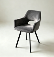 Fauteuil en velours gris beige pour salon, chaise d'appoint confortable, chaise de salle à manger moderne avec coussin et pieds en métal