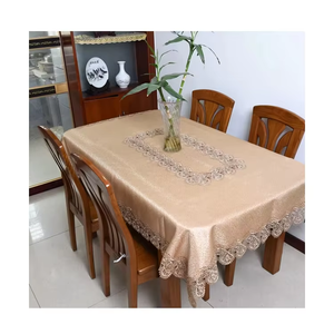 מפת שולחן וינטג' פרחונית עם עיטור תחרה מסולסל, כיסוי שולחן פוליאסטר סִגְנוֹן בסגנון כפרי לשולחן אוכל ושולחן קפה - Product Image 1