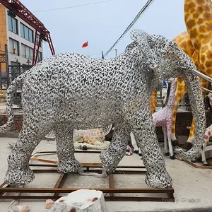 FANCY Modern Outdoor Garden Decoration Stainless Steel Elephant Statue Metal Sculpture