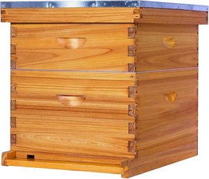 10 Frame Langstroth Beehive 2 Layers Complete <strong>Bee</strong> Hive Kit, 1 Deep Brood Box &amp; 1 Medium Super Box with Frames and Foundations - Product Image 1