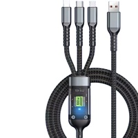 Kabel Data Pengisian Cepat 3-in-1 Transparan Nylon 100W dengan Layar Digital, Kompatibilitas 1-in-3 untuk Ponsel Huawei Android