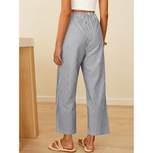 Pantalones Palazzo a Rayas para Mujer FOXA, Cintura Alta, Pierna Ancha, Corte Recortado, con Bolsillos, Transpirables, Casuales, para Descansar - Product Image 4