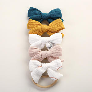 Bandeau pour bébé nouveau-né en mousseline de coton, nœud papillon pour fille, bandeau élastique en nylon pour nourrissons, accessoires pour cheveux en mousseline - Product Image 6