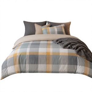 Parure de lit moderne en coton à carreaux bleu moutarde, housse de couette, pour la vente en gros et le dropshipping UE, 3 pièces, stock Pologne - Product Image 1