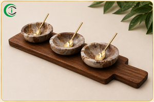 Handmade Beige Marble Spice Condiment <b>Set</b> with Brass Spoon and <b>Wooden</b> Base 18 Inch Natural Stone <b>Kitchen</b> Serving <b>Set</b> for Herbs - Product Image 3