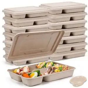 Take Out Food Containers with Lids 2,3,4,5,6Compartment Biodegradable Disposable Leakproof and Microwave Safe bagasse lunch box