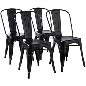 Sillas de Comedor de Acero For Basics, Muebles para el Hogar, Fáciles de Montar, Apilables para Interiores/Exteriores, Color Negro Mate, Paquete de 4 - Product Image 1