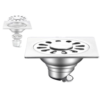 Siphon de sol carré en acier inoxydable SUS304 avec insert anti-refoulement et anti-odeur pour salle de bain d'hôtel moderne