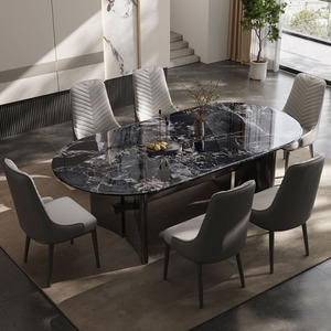 Tavolo <span class=keywords><strong>da</strong></span> <span class=keywords><strong>Pranzo</strong></span> Rettangolare di Lusso in Marmo Italiano Hanyee con Gambe in Acciaio Inossidabile <span class=keywords><strong>per</strong></span> Hotel, Casa, Cucina e Soggiorno - Product Image 2