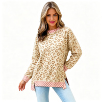 Pull en peau de mouton à manches longues pour femme, col rond, imprimé léopard et pois, collection automne 2026, qualité supérieure, personnalisable (ODM)