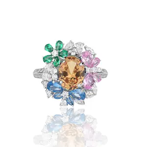 DEYIN New Design Garden Ring 925 Silver Oval Opal Cut Gemstone Moissanite Blossom Ring Fine Jewelry Women