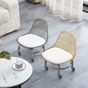 Acrylic Caster <b>Stool</b> <b>With</b> White Cushion For Home And Sofa Use Adult Child Size Round Seat <b>With</b> <b>Wheels</b> - Product Image 2
