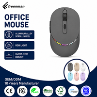 Souris sans fil BT rechargeable pour ordinateur portable, design ultra-fin, lumière RGB sur molette de défilement en aluminium, souris silencieuse double mode