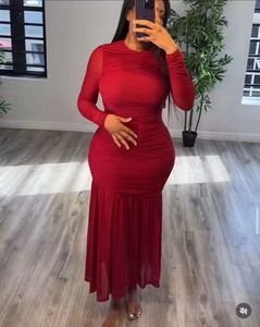 Abito africano plissettato Plus Size a vita alta da donna nuovo a <span class=keywords><strong>maniche</strong></span> <span class=keywords><strong>lunghe</strong></span> in pizzo tinta unita satinato con motivo floreale ricamato - Product Image 1