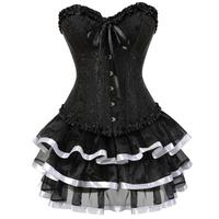 Femmes Sexy Jacquard À Lacets Overbust Corset Bustiers Robe Gothique Corps Shaper Mini Jupe Tutu Plus La Taille XS-7XL