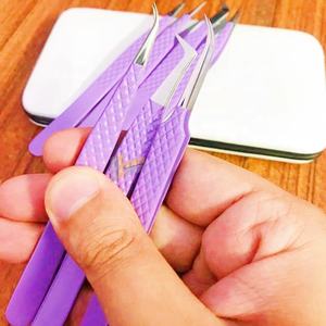 Pince à épiler d'extension de cils en acier inoxydable japonais personnalisée de haute qualité poignée en diamant violet polyvalent pointu russe - Product Image 3