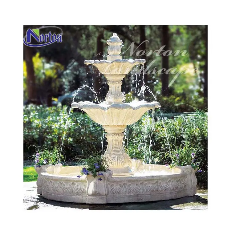 Outdoor natural cast stone tier fountains garden marble water fountain with pool for home