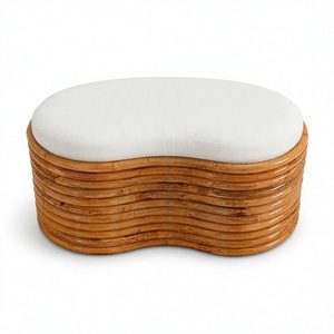 Modern Rattan <b>Storage</b> Bench Ottoman Upholstered <b>Seat</b> Living Room Stool with Cushion - Product Image 1