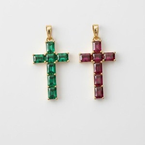 14KT Gold Emerald Cut Octagon <b>Cross</b> Charm <b>Pendant</b> with Lab Grown Emerald IGI Certified for Women & Children - Product Image 1